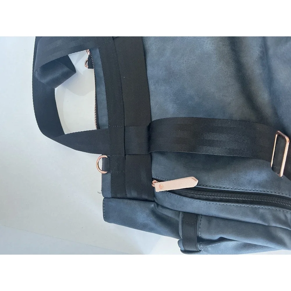 Petunia Pickle Bottom‎ Diaper Bag Blue Cream Vegan Leather Travel Tote